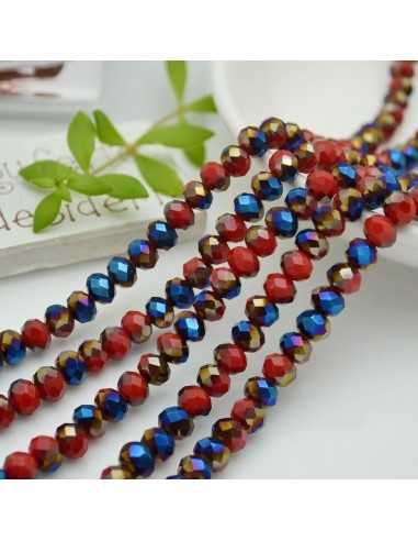 Filo di mezzi cristalli a forma di rondelle 4x6mm Rosso Blu Rame cipollotti sfaccettati 40cm circa 84pz | GDO