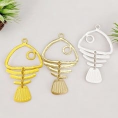 Grande pendente a forma di pesce 68x114 mm in zama argento e oro 1pz | GDO