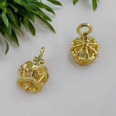 Ciondolo corona cuori in ottone oro 10x18 mm foro 6 mm 1pz Gioie d'Oriente 2