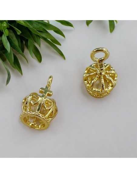 Ciondolo corona cuori in ottone oro 10x18 mm foro 6 mm 1pz Gioie d'Oriente
