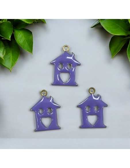 Ciondolo a forma di Casa in ottone smaltato lilla 11.5x15mm 1pz | GDO
