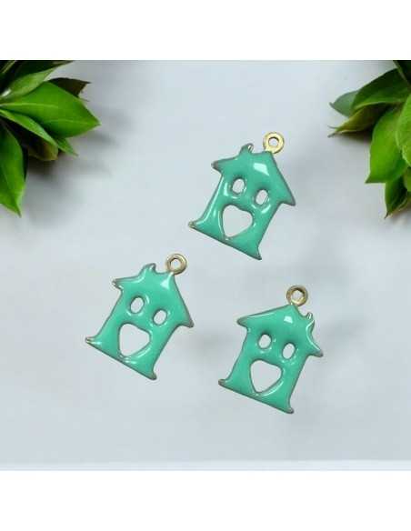 Ciondolo a forma di Casa in ottone smaltato verde tiffany 11.5x15mm 1pz | GDO