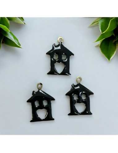 Ciondolo a forma di Casa in ottone smaltato nero 11.5x15mm 1pz | GDO