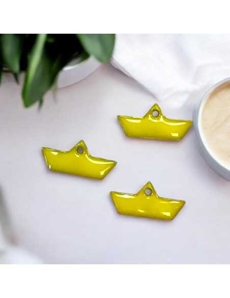 Ciondolo Barchetta in Acciaio oro smaltato giallo 6x14mm 1pz | GDO