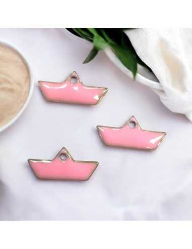Ciondolo Barchetta in Acciaio oro smaltato rosa 6x14mm 1pz | GDO