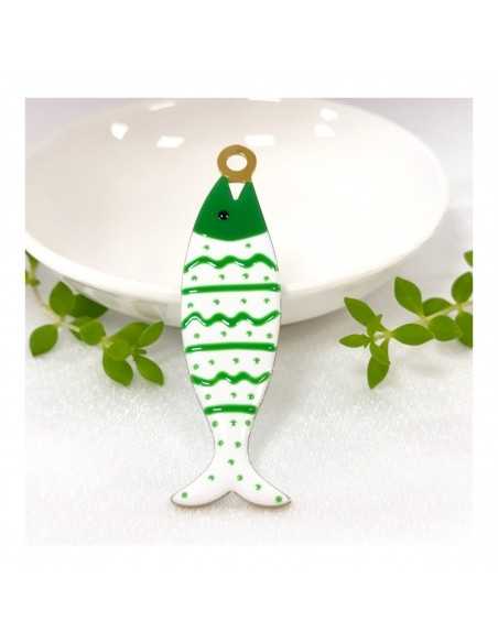 Ciondolo Pesce grande in Acciaio oro smaltato verde 22x75mm 1pz | GDO