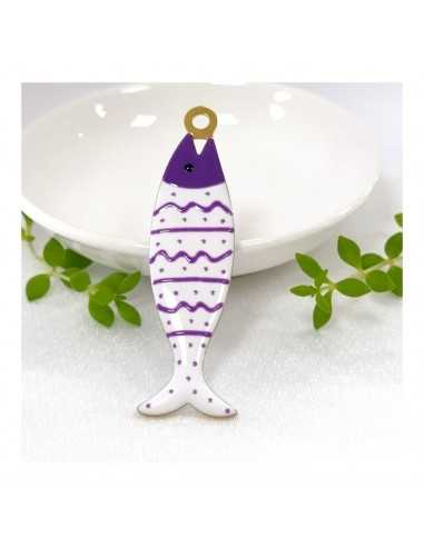 Ciondolo Pesce grande in Acciaio oro smaltato viola 22x75mm 1pz | GDO