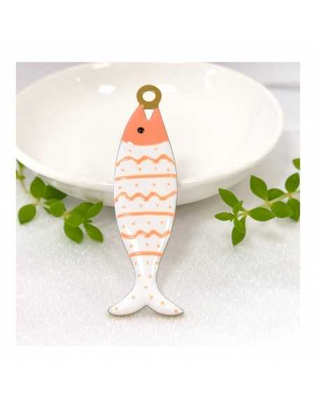 Ciondolo Pesce grande in Acciaio oro smaltato salmone 22x75mm 1pz | GDO