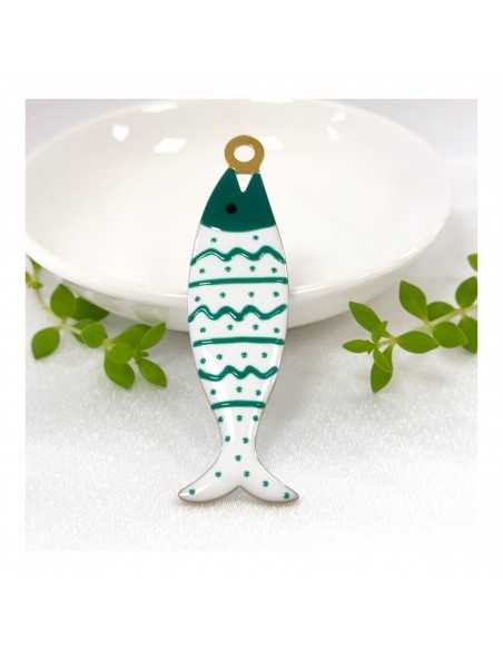 Ciondolo Pesce grande in Acciaio oro smaltato verde scuro 22x75mm 1pz | GDO