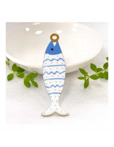 Ciondolo Pesce grande in Acciaio oro smaltato celeste 22x75mm 1pz | GDO