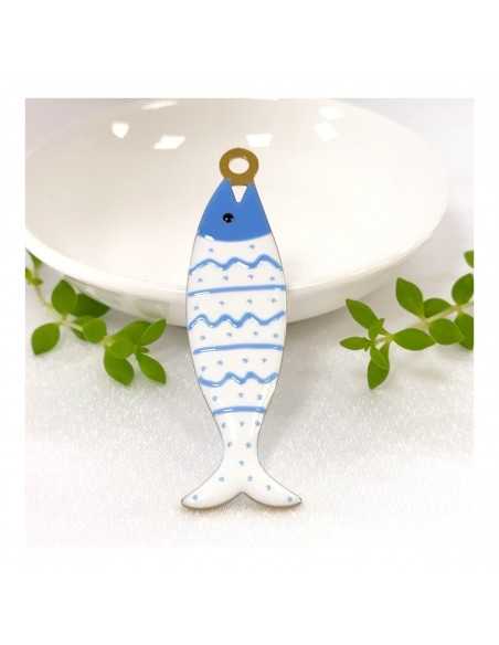 Ciondolo Pesce grande in Acciaio oro smaltato celeste 22x75mm 1pz | GDO