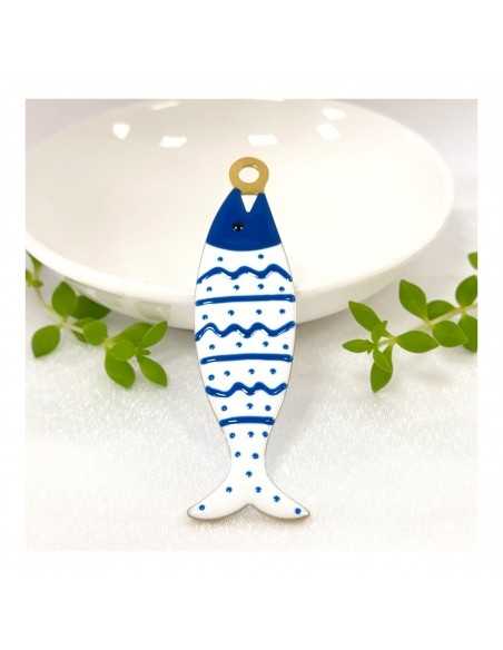 Ciondolo Pesce grande in Acciaio oro smaltato blu 22x75mm 1pz | GDO