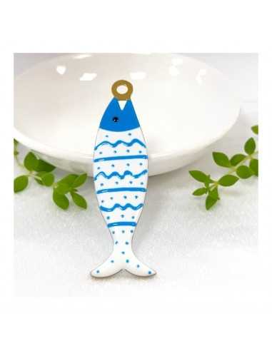 Ciondolo Pesce grande in Acciaio oro smaltato azzurro 22x75mm 1pz | GDO