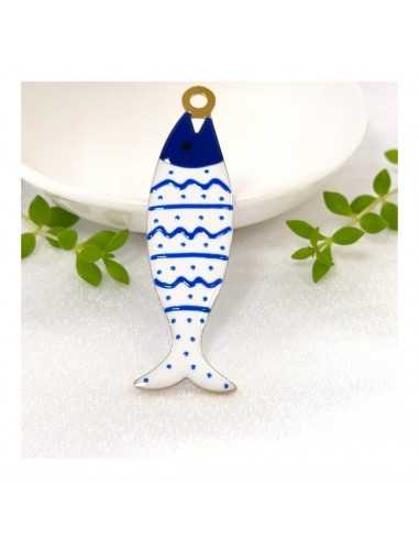 Ciondolo Pesce grande in Acciaio oro smaltato blu scuro 22x75mm 1pz | GDO