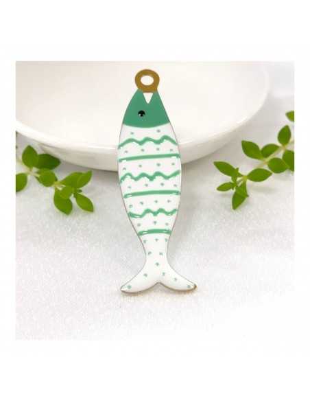 Ciondolo Pesce grande in Acciaio oro smaltato verde chiaro 22x75mm 1pz | GDO