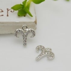 Ciondolo zodiaco in ottone argento con strass 8mm 1pz Gioie d'Oriente 2