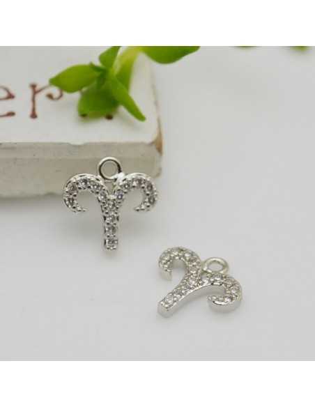 Ciondolo zodiaco ariete in ottone argento con strass 8mm 1pz Gioie d'Oriente