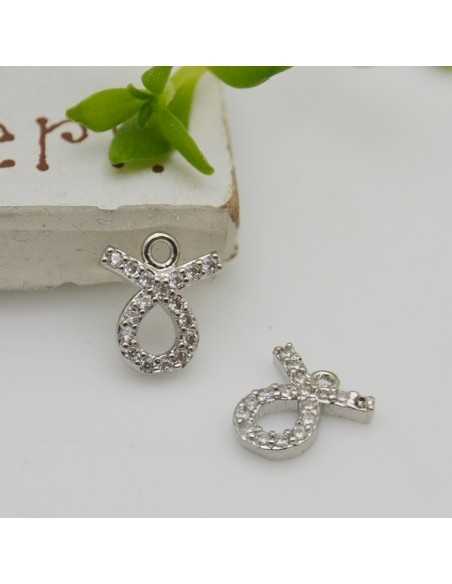 Ciondolo zodiaco toro in ottone argento con strass 8mm 1pz Gioie d'Oriente