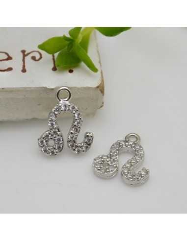 Ciondolo zodiaco leone in ottone argento con strass 8mm 1pz Gioie d'Oriente