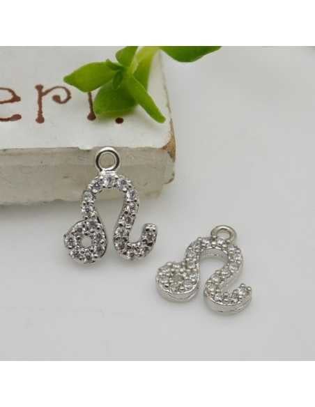 Ciondolo zodiaco leone in ottone argento con strass 8mm 1pz Gioie d'Oriente