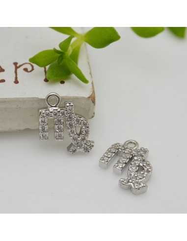 Ciondolo zodiaco vergine in ottone argento con strass 8mm 1pz Gioie d'Oriente