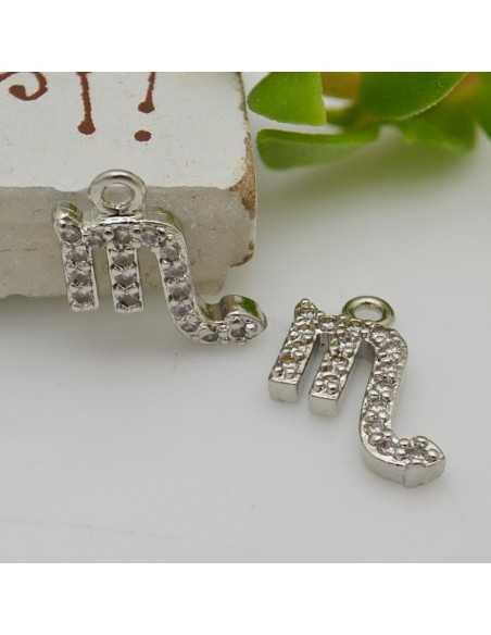Ciondolo zodiaco scorpione in ottone argento con strass 8mm 1pz Gioie d'Oriente