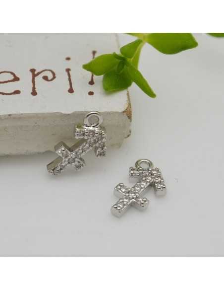 Ciondolo zodiaco sagittario in ottone argento con strass 8mm 1pz Gioie d'Oriente