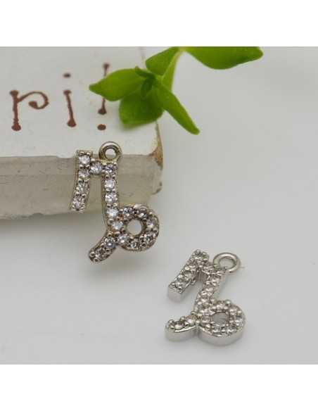 Ciondolo zodiaco capricorno in ottone argento con strass 8mm 1pz Gioie d'Oriente