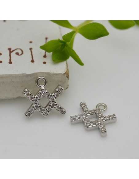 Ciondolo zodiaco acquario in ottone argento con strass 8mm 1pz Gioie d'Oriente