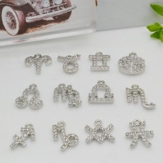 Ciondolo zodiaco in ottone argento con strass 8mm 1pz Gioie d'Oriente