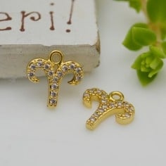 Ciondolo zodiaco in ottone oro con strass 8mm 1pz Gioie d'Oriente 2