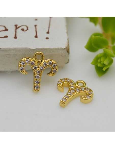 Ciondolo zodiaco ariete in ottone oro con strass 8mm 1pz Gioie d'Oriente