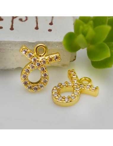 Ciondolo zodiaco toro in ottone oro con strass 8mm 1pz Gioie d'Oriente