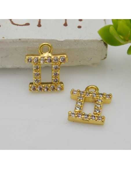 Ciondolo zodiaco gemelli in ottone oro con strass 8mm 1pz Gioie d'Oriente