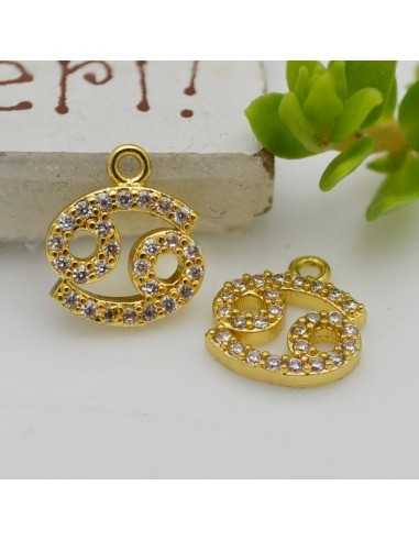 Ciondolo zodiaco cancro in ottone oro con strass 8mm 1pz Gioie d'Oriente