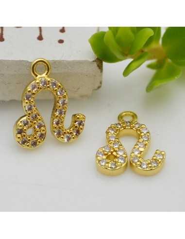 Ciondolo zodiaco leone in ottone oro con strass 8mm 1pz Gioie d'Oriente