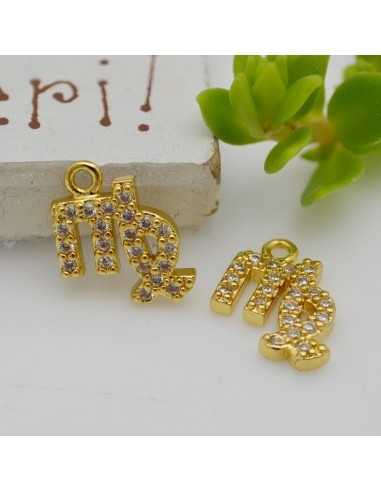 Ciondolo zodiaco vergine in ottone oro con strass 8mm 1pz Gioie d'Oriente