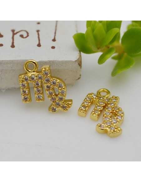 Ciondolo zodiaco vergine in ottone oro con strass 8mm 1pz Gioie d'Oriente