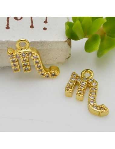 Ciondolo zodiaco scorpione in ottone oro con strass 8mm 1pz Gioie d'Oriente