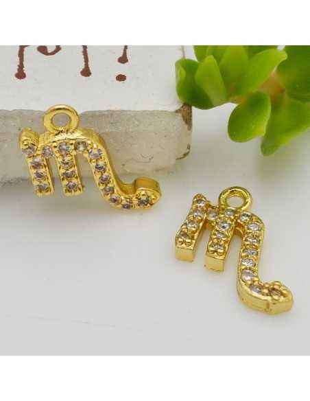 Ciondolo zodiaco scorpione in ottone oro con strass 8mm 1pz Gioie d'Oriente