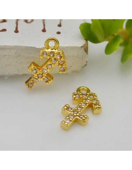 Ciondolo zodiaco sagittario in ottone oro con strass 8mm 1pz Gioie d'Oriente