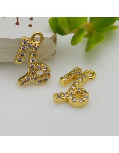 Ciondolo zodiaco capricorno in ottone oro con strass 8mm 1pz Gioie d'Oriente