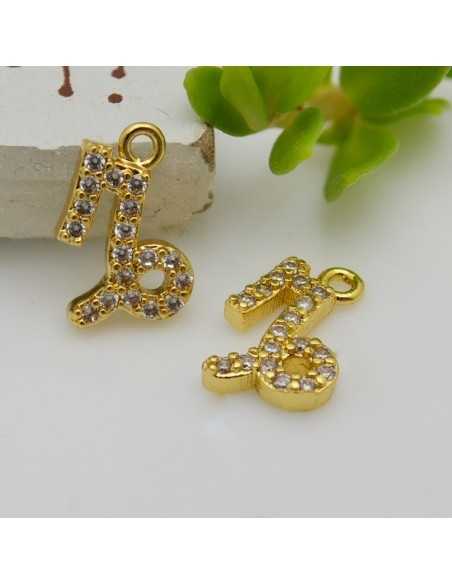 Ciondolo zodiaco capricorno in ottone oro con strass 8mm 1pz Gioie d'Oriente