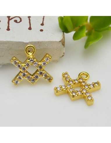 Ciondolo zodiaco acquario in ottone oro con strass 8mm 1pz Gioie d'Oriente