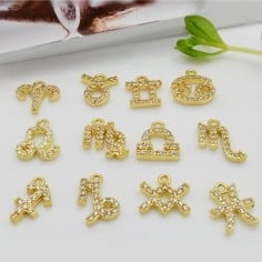 Ciondolo zodiaco in ottone oro con strass 8mm 1pz Gioie d'Oriente