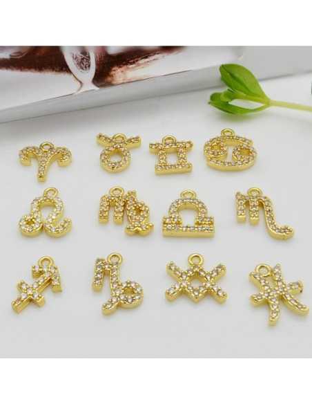 Ciondolo zodiaco in ottone oro con strass 8mm 1pz Gioie d'Oriente
