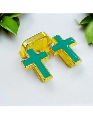 Distanziatori Smaltati base oro a Forma di Croce di 12x18mm- 2 Pezzi