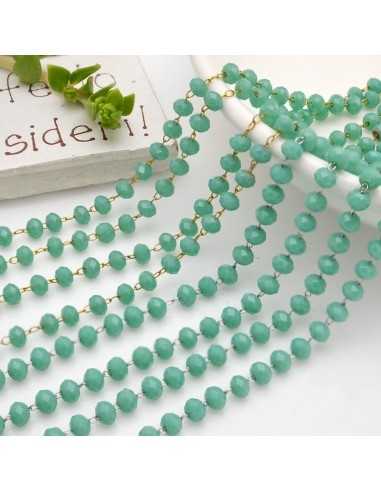 Catena rosario con cristalli Verde Tiffany, misura 2.5x3.5mm, base acciaio oro/argento, marchio Gioie d'Oriente
