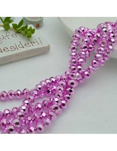 Filo di Mezzi Cristalli a Rondelle sfaccettate colore Fucsia Metallizzato 4x6mm 85pz | GDO