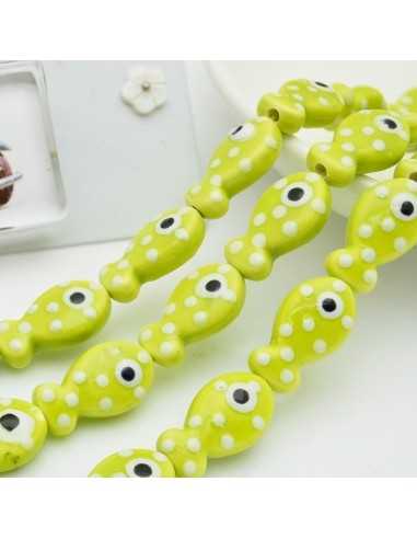 Filo di Pesciolini a Pois in Ceramica colore Verde acido 11x19mm 16pz | GDO